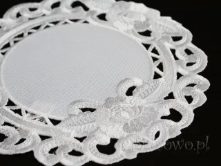 Serwetki haftowane Ø 20 "Róża richelieu" białe