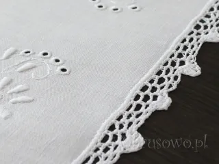 Bieżnik haftowany ręcznie 45x90 z koronką