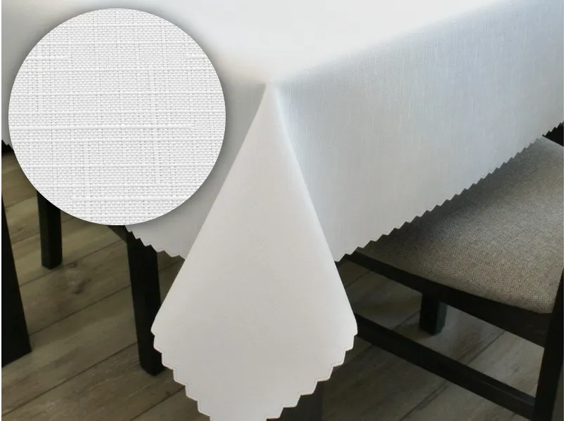 Obrus plamoodporny 160x350 biały struktura lnu