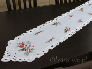 Długi bieżnik świąteczny haftowany 28x160 „Sosnowe gałązki”