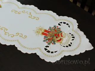 Pas świąteczny haftowany 25x160 "Świece na białym"