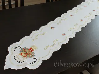 Pas świąteczny haftowany 25x160 "Świece na białym"