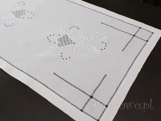 Bieżnik lniany z ręcznym haftem makowskim 50x90
