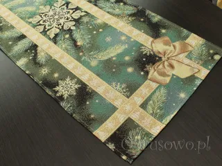 Świąteczny bieżnik gobelinowy 40x100 "Złota kokarda"