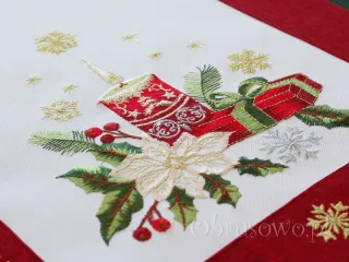 Haftowany bieżnik świąteczny 40x110 "duża świeca"