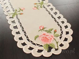 Mały bieżnik haftowany 35x70 "róża na beżu"