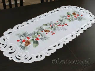 Haftowany bieżnik świąteczny 40x90 „Sosnowe gałązki”